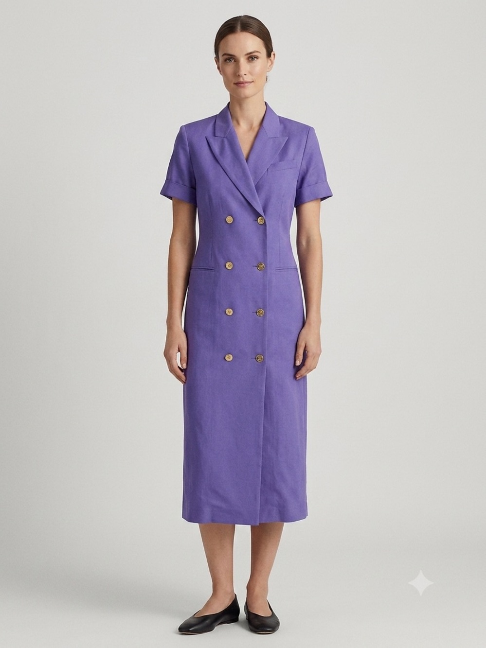 Vintage Harvé Benard Short-Sleeve Double-Breasted Linen Blazer Dress